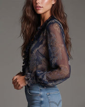 Laden Sie das Bild in den Galerie-Viewer, Retro-Bluse mit halbem Reißverschluss und Rüschen