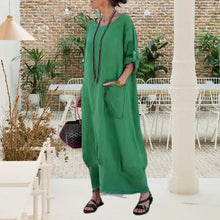 Laden Sie das Bild in den Galerie-Viewer, Einfarbig Tasche Rundhalsausschnitt Langes Kleid