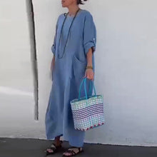 Laden Sie das Bild in den Galerie-Viewer, Einfarbig Tasche Rundhalsausschnitt Langes Kleid