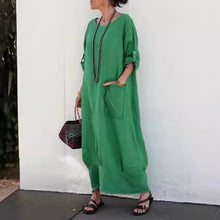 Laden Sie das Bild in den Galerie-Viewer, Einfarbig Tasche Rundhalsausschnitt Langes Kleid