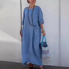 Laden Sie das Bild in den Galerie-Viewer, Einfarbig Tasche Rundhalsausschnitt Langes Kleid