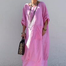 Laden Sie das Bild in den Galerie-Viewer, Einfarbig Tasche Rundhalsausschnitt Langes Kleid