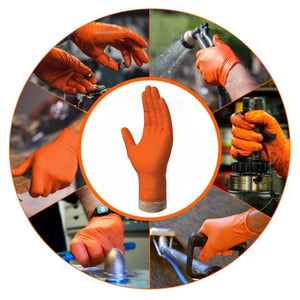 Orangefarbene Nitril-Handschuhe