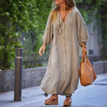 Laden Sie das Bild in den Galerie-Viewer, Baumwoll-Leinenhemd langer Rock