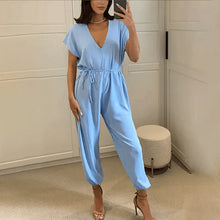 Laden Sie das Bild in den Galerie-Viewer, Sommer-Overall für Damen mit V-Ausschnitt und Bindebändern