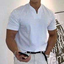Laden Sie das Bild in den Galerie-Viewer, Sportliches Kurzarm-T-Shirt mit V-Ausschnitt