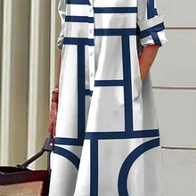 Laden Sie das Bild in den Galerie-Viewer, Kleid mit geometrischem Aufdruck und Taschen