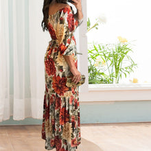 Laden Sie das Bild in den Galerie-Viewer, Schulterfreies Kleid mit Blumendruck