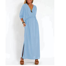 Laden Sie das Bild in den Galerie-Viewer, Lässig Farbe V-Ausschnitt Schlitz Kleid