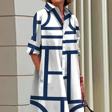 Laden Sie das Bild in den Galerie-Viewer, Kleid mit geometrischem Aufdruck und Taschen