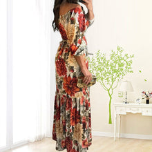 Laden Sie das Bild in den Galerie-Viewer, Schulterfreies Kleid mit Blumendruck
