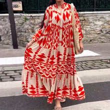 Laden Sie das Bild in den Galerie-Viewer, Elegantes bedrucktes Bohemian-Langarmkleid
