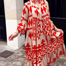 Laden Sie das Bild in den Galerie-Viewer, Elegantes bedrucktes Bohemian-Langarmkleid