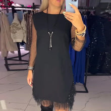 Laden Sie das Bild in den Galerie-Viewer, Kleid mit Rundhalsausschnitt, transparentem Netzstoff und Nähten