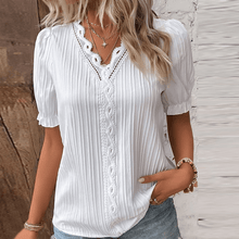 Laden Sie das Bild in den Galerie-Viewer, Elegante Bluse mit V-Ausschnitt und schlichter Spitze
