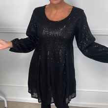 Laden Sie das Bild in den Galerie-Viewer, Elegantes A-Linien-Kleid mit Laternenärmeln und Pailletten