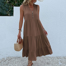 Laden Sie das Bild in den Galerie-Viewer, Lässiges einfarbiges Kleid mit Knöpfen