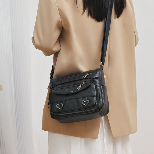 Damen-Umhängetasche aus weichem Leder mit mehreren Taschen