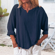 Laden Sie das Bild in den Galerie-Viewer, Lässiges einfarbiges Damen-T-Shirt mit V-Ausschnitt