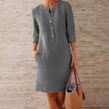 Laden Sie das Bild in den Galerie-Viewer, Langärmeliges Kleid aus Baumwolle und Leinen
