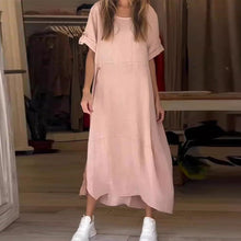 Laden Sie das Bild in den Galerie-Viewer, Damenkleid aus Baumwolle und Leinen mit seitlichen Knöpfen