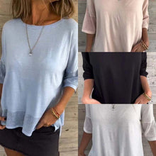 Laden Sie das Bild in den Galerie-Viewer, Lässiges, einfarbiges Rundhals-T-Shirt mit 3/4-Ärmeln für Damen