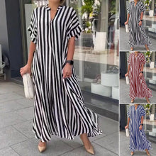 Laden Sie das Bild in den Galerie-Viewer, Gestreiftes Kurzarmkleid mit Seitenschlitz