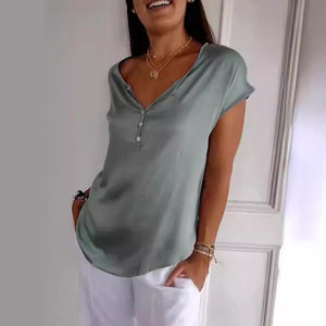 Glattes Kurzarm-T-Shirt mit V-Ausschnitt
