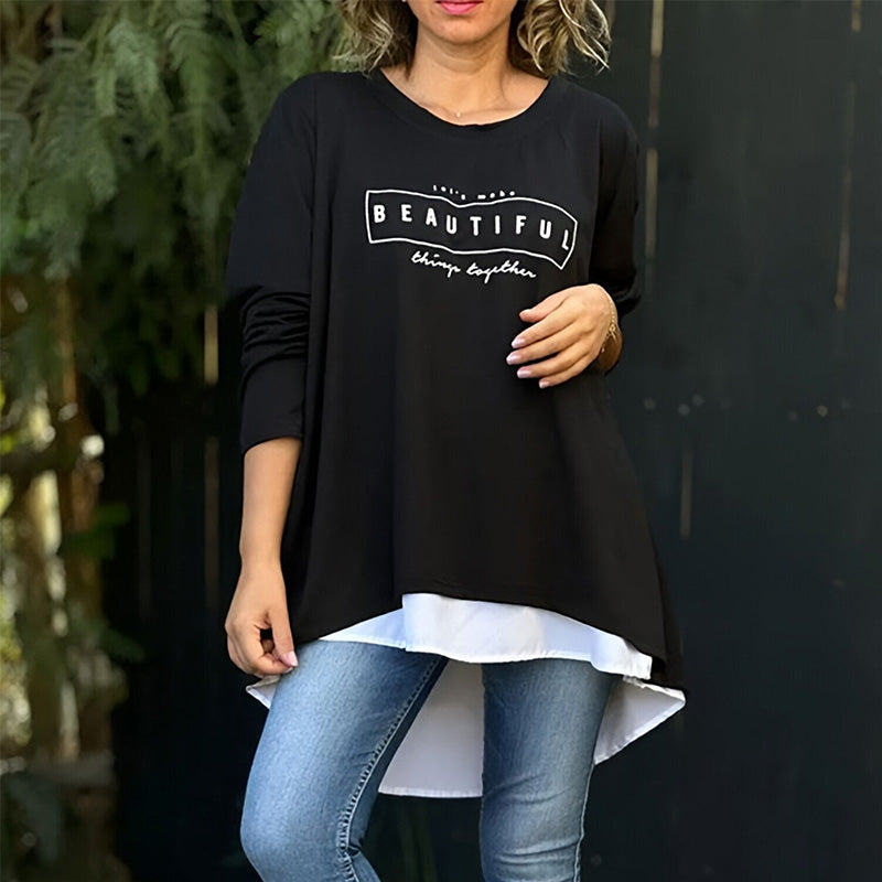 Gefälschtes zweiteiliges T-Shirt mit langen Ärmeln und Buchstaben-Print