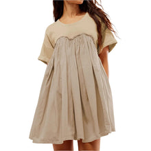 Laden Sie das Bild in den Galerie-Viewer, Einfarbiges plissiertes lockeres Kurzarmkleid, kurzer Rock