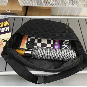 Damen Sommer Modische Gürteltasche mit Karomuster und Reißverschluss