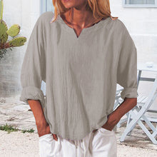Laden Sie das Bild in den Galerie-Viewer, Lässiges einfarbiges Damen-T-Shirt mit V-Ausschnitt
