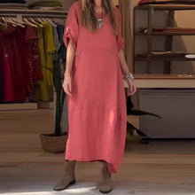 Laden Sie das Bild in den Galerie-Viewer, Damenkleid aus Baumwolle und Leinen mit seitlichen Knöpfen