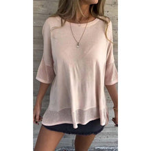 Laden Sie das Bild in den Galerie-Viewer, Lässiges, einfarbiges Rundhals-T-Shirt mit 3/4-Ärmeln für Damen