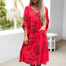 Laden Sie das Bild in den Galerie-Viewer, Kleid mit V-Ausschnitt aus Baumwolle und Leinen