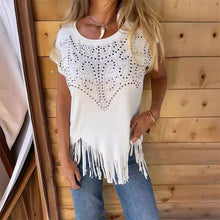 Laden Sie das Bild in den Galerie-Viewer, Einfarbiges Kurzarm-T-Shirt für Damen mit heißem Aufdruck