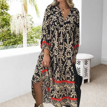 Laden Sie das Bild in den Galerie-Viewer, Langärmliges Blumenkleid mit V-Ausschnitt