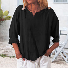 Laden Sie das Bild in den Galerie-Viewer, Lässiges einfarbiges Damen-T-Shirt mit V-Ausschnitt