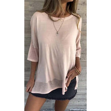 Laden Sie das Bild in den Galerie-Viewer, Lässiges, einfarbiges Rundhals-T-Shirt mit 3/4-Ärmeln für Damen