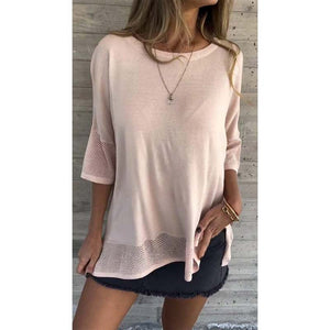Lässiges, einfarbiges Rundhals-T-Shirt mit 3/4-Ärmeln für Damen