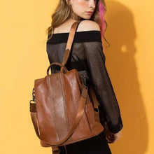 Laden Sie das Bild in den Galerie-Viewer, Diebstahlsicherer Lederrucksack für Damen