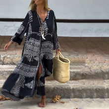 Laden Sie das Bild in den Galerie-Viewer, Langer Rock mit Ethno-Print und V-Ausschnitt