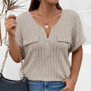 Einfarbiges Pullover-T-Shirt mit Reißverschluss