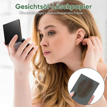 Laden Sie das Bild in den Galerie-Viewer, Tragbares Gesichtsöl-Löschpapier mit Puderquastenspiegel
