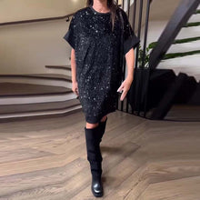 Laden Sie das Bild in den Galerie-Viewer, Lässiges Kleid mit Rundhalsausschnitt und Pailletten