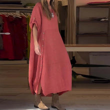 Laden Sie das Bild in den Galerie-Viewer, Damenkleid aus Baumwolle und Leinen mit seitlichen Knöpfen
