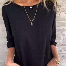 Laden Sie das Bild in den Galerie-Viewer, Lässiges, einfarbiges Rundhals-T-Shirt mit 3/4-Ärmeln für Damen