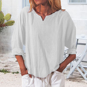 Lässiges einfarbiges Damen-T-Shirt mit V-Ausschnitt
