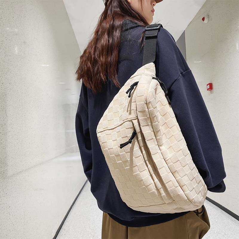 Damen Sommer Modische Gürteltasche mit Karomuster und Reißverschluss