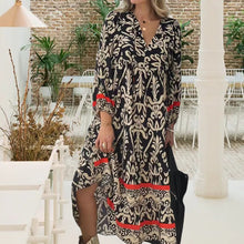 Laden Sie das Bild in den Galerie-Viewer, Langärmliges Blumenkleid mit V-Ausschnitt